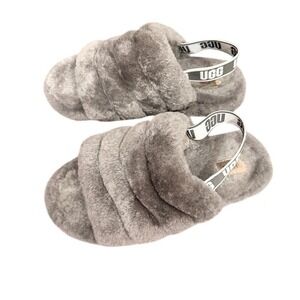 UGG Fluff Yeah Slide Charcoal Grey Womens 6 Sheepskin Platform Slipper